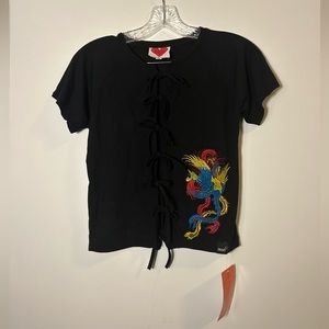 Black omighty dragon embroidered y2k tie top